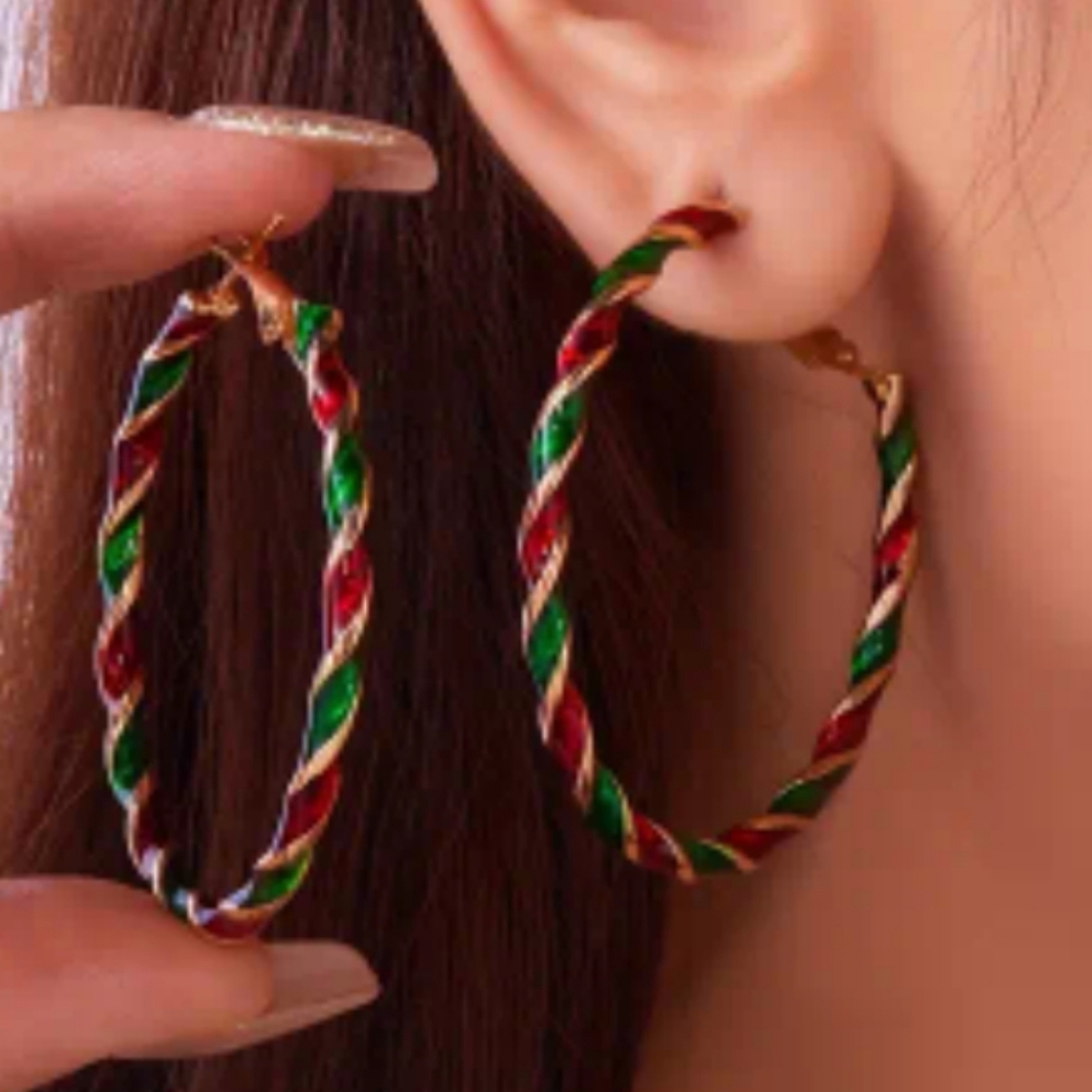 CANDY TWIST HOOP EARRINGS Christmas Fun